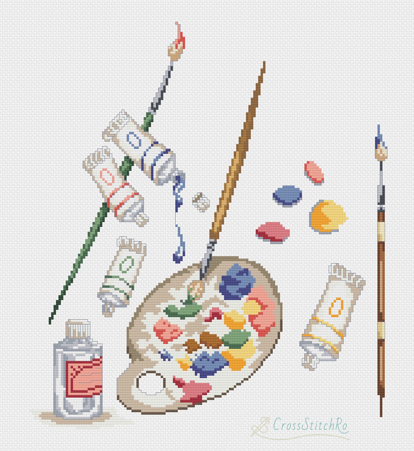 Artist Palette Cross Stitch Pattern Paint Brushes Embroidery Etsy