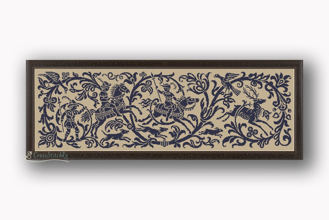 Medieval Tapestry Cross Stitch Patterns Monochrome Sampler Etsy