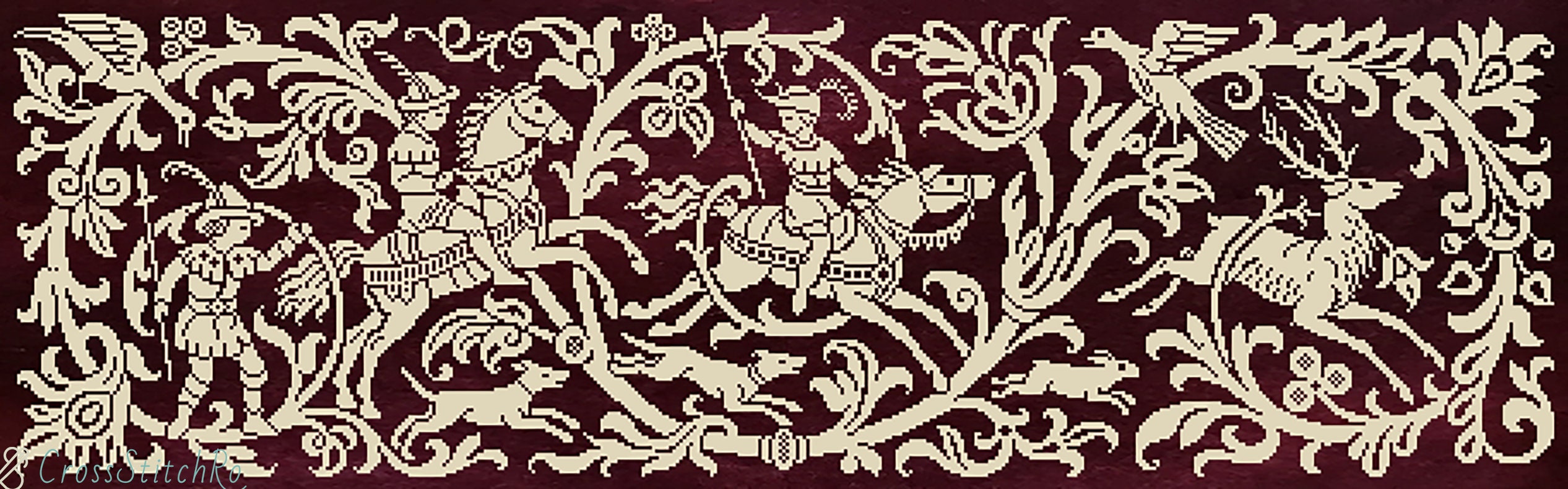 Medieval Tapestry Cross Stitch Patterns Monochrome Sampler Etsy