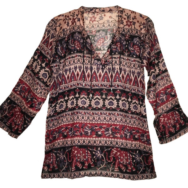 Indian Cotton Ethnic Boho Shirt Animal Floral Print Top Blouse For Women Hippie Gypsy Vintage Style