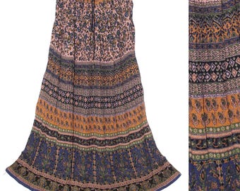 Indian Ethnic Rayon Crinkle  Floral Maxi Skirt For Women Hippie Boho / Vintage Look