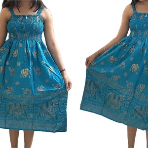 Free Size For XS / S Indian Midi Dress For Women / Ethnic Hippie Smocking  Handmade Dress Retro Boho Gift For Her