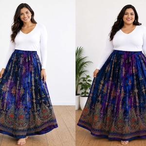 All Sizes XS To 6XL Sequin Tie Dye Rayon Maxi Skirt For Women Boho