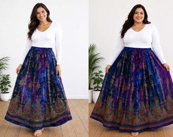 All Sizes XS To 6XL Sequin Tie Dye Rayon Maxi Boho Skirt For Women