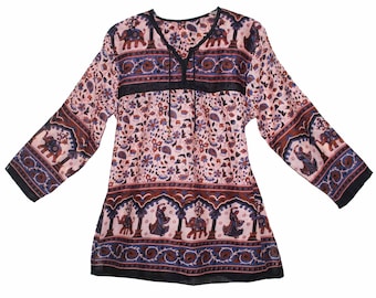 Indian Cotton Boho Blouse: Hand Block Print, Fit For XS-L