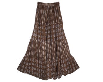 Size XS To L Indian Ethnic Maxi Tiered Cotton Women Skirt Boho Hippie