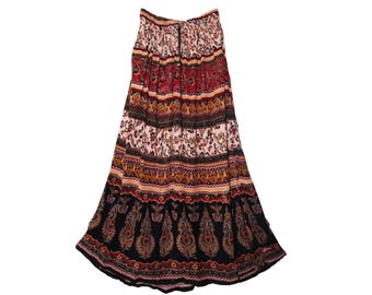 70s Vtg Phool Indian Gauze Cotton Maxi Skirt / Tiered Flounced 