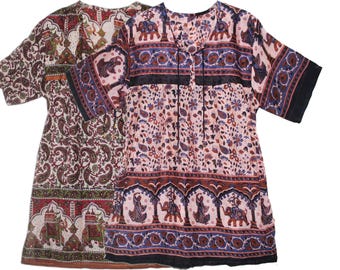 Indian Cotton Tunic Top: Hand Block Printed Ethnic Blouse