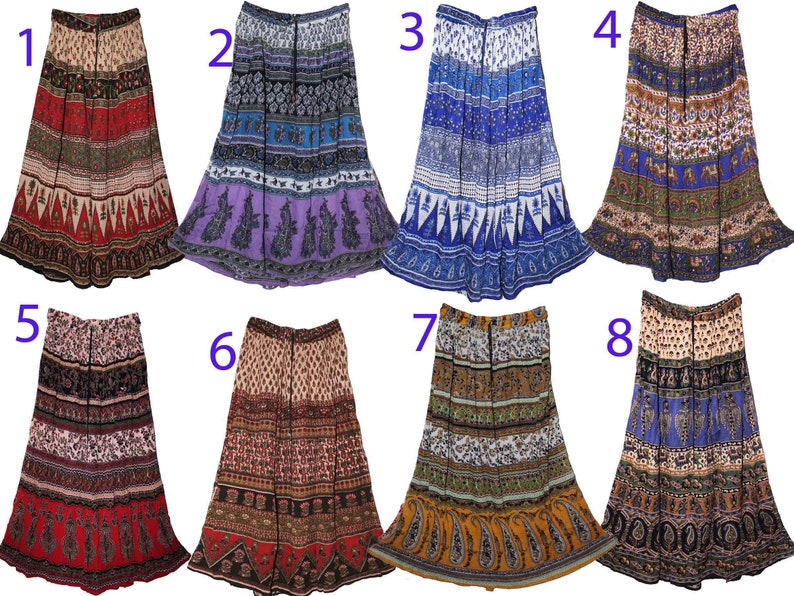 Free One Size Indian Ethnic Maxi Crinkle Floral Long Skirt Dress For Women Boho Hippie Bohemian Gypsy Retro Gift For Her zdjęcie 2