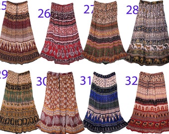 All Sizes XS To 6XL Indian Ethnic Floral Maxi Long Skirt Dress For Women Boho Hippie Crinkle Broomstick Gift For Her