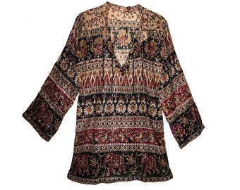 Hand Block Print Cotton Blouse: Indian Ethnic Lurex Tunic