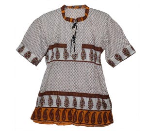 Indian Cotton Blouse: Hand Block Print Boho Tunic