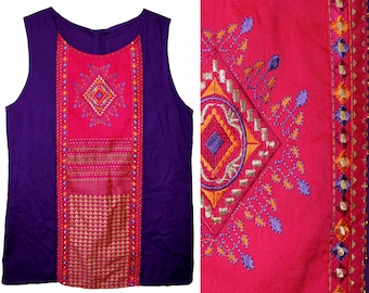 Indian Rayon Sleeveless Blouse Top Tunic For Women Ethnic Embroidered Bead Work Patch Look Gift For mom