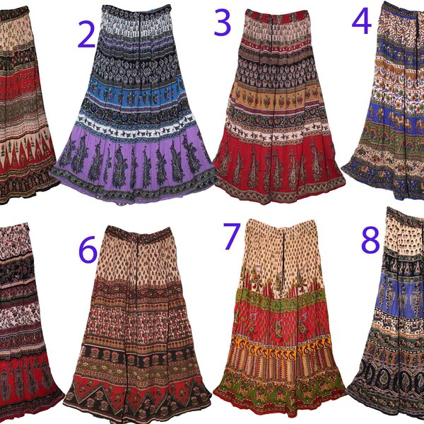 Multicolor Indian Gauze Cotton Crinkle Broomstick Long Floral Skirt #62 main image 1