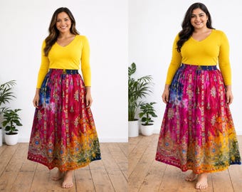 All Plus Size XS To 6XL Sequin Maxi Indian Ethnic Boho Skirt For Women