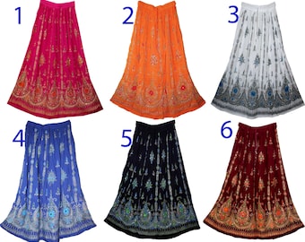 All Size XS To 6XL Plus Indian Ethnic Sequin Maxi Long Skirt For Women Handmade Vintage Look Boho Ghagra