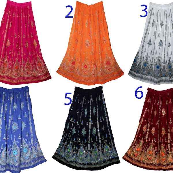 Todas las tallas XS a 6XL más falda larga de lentejuelas étnicas indias para mujer hecha a mano aspecto vintage Boho Ghagra