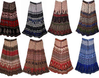 Wholesale Lot 10 Pieces All Season Ethnic Maxi Drawstring Floral Long Skirt For Women Boho Hippie Bohemian Gift For Her