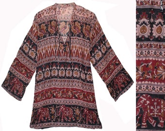 Indian Cotton Block Print Women  Blouse, Ethnic Bohemian Tunic