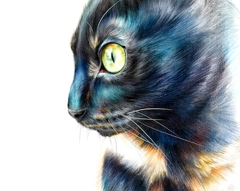 Tortoiseshell Cat Art PRINT - Tortie - Original Drawing - Beautiful Cat Illustration - Wall Art - Cat Lover Gift - Gift for Her