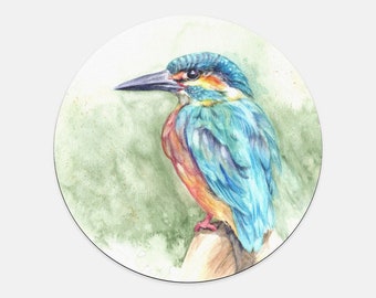 Watercolor Bird Art Mouse Pad (Round) - Kingfisher - Artwork by Reva Chen