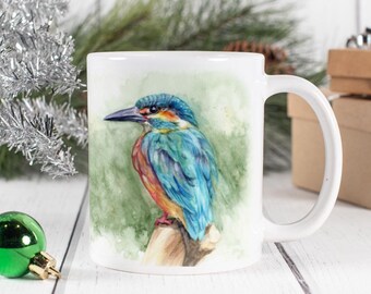 Kingfisher Bird Art Mug 11 fl. oz. - Artwork by Reva Chen - Microwave Safe - Gift-Ready Packaging