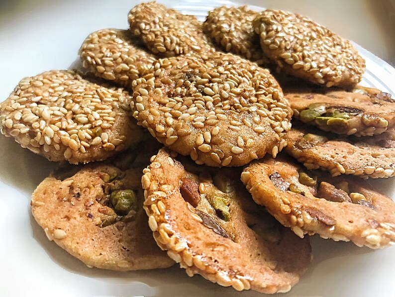 Barazek Pistachio Sesame Seed Biscotti Cookies homemade arabic dessert lactation cookies / برازق / بسكوت / حلويات سورية / رمضان / حلويات image 2