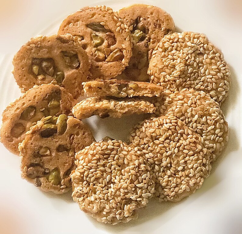 Barazek Pistachio Sesame Seed Biscotti Cookies homemade arabic dessert lactation cookies / برازق / بسكوت / حلويات سورية / رمضان / حلويات image 1
