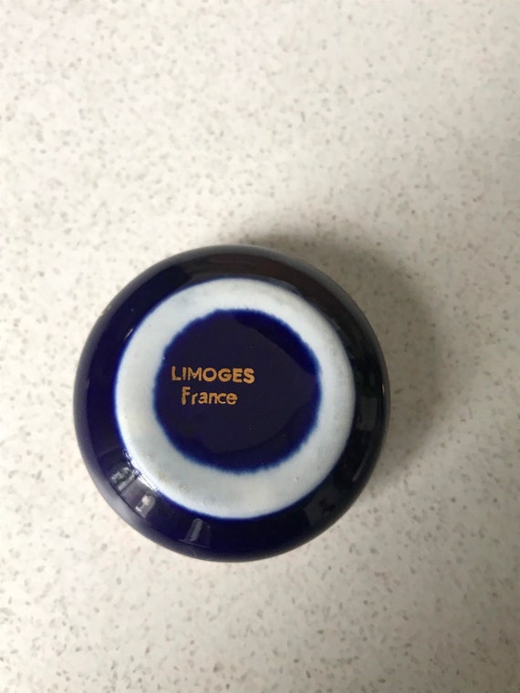 Vintage Limoges Cobalt Blue 22K Gold Round Trinke… - image 5