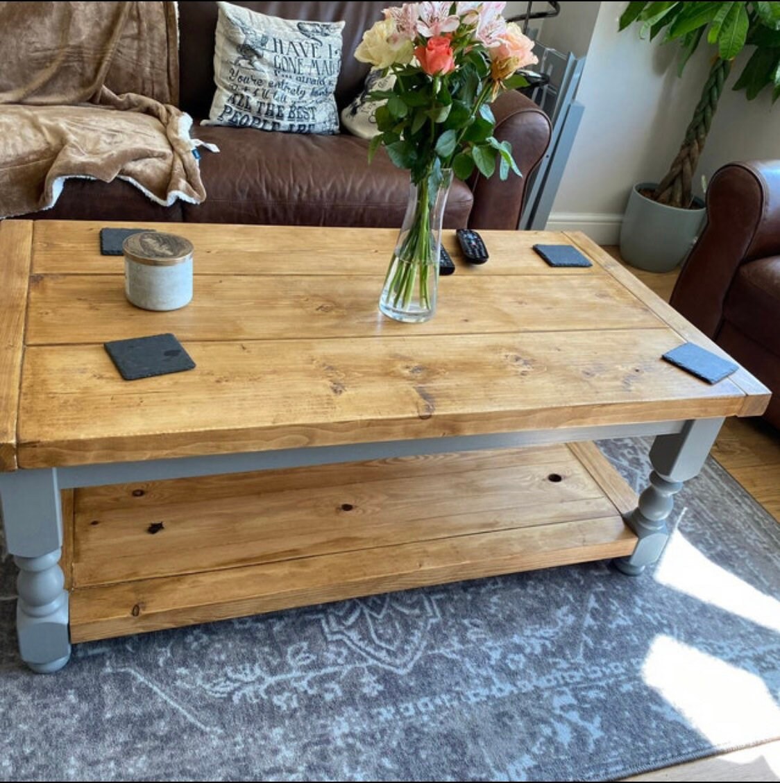 Farmhouse Coffee Table Rustic Coffee Table With Shelf Etsy UK