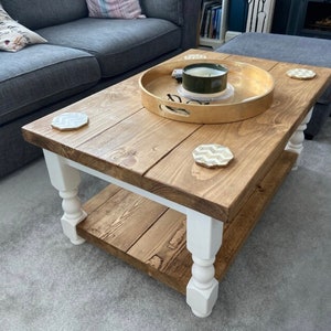 Farmhouse Coffee Table - Rustic Coffee Table with shelf