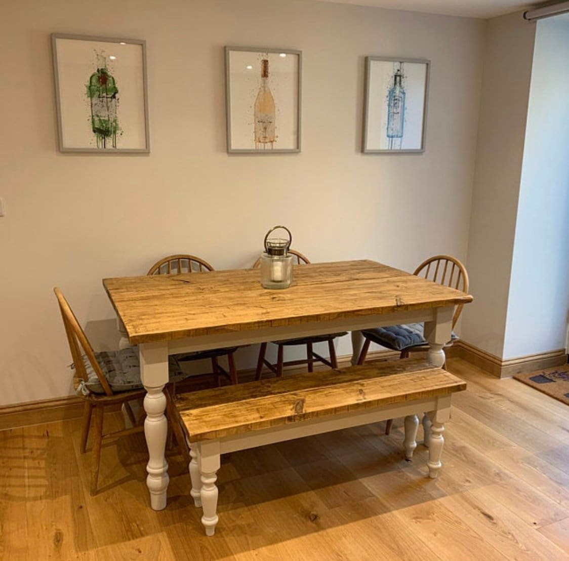 Farmhouse Dining Table With Bench Handmade Dining Table Set | Etsy UK