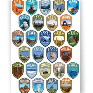 1 x 1.5 inch Collection 63 Stickers Set All National Parks USA N.P. Passport Colors Vinyl Stickers. Map of US National Parks. image 3