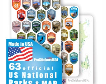 63 US National Parks Sticker Set | Vinyl Travel Journal Decor (1x1.5 inches)