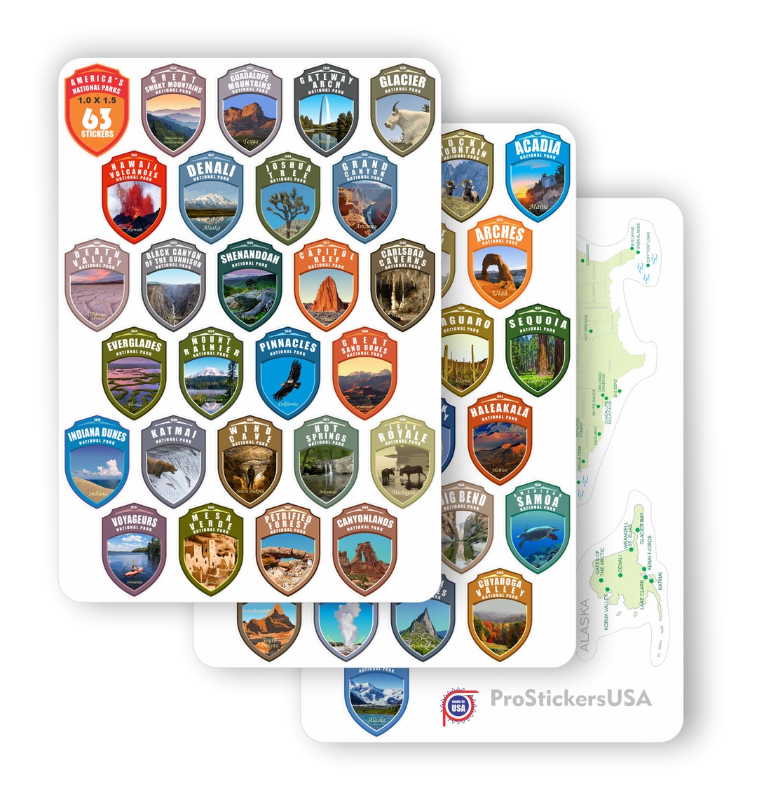 Gift Collection. USA National Parks Sticker Set: 63 Vinyl Travel Decals ...
