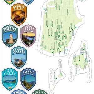 1 x 1.5 inch Collection 63 Stickers Set All National Parks USA N.P. Passport Colors Vinyl Stickers. Map of US National Parks. image 4