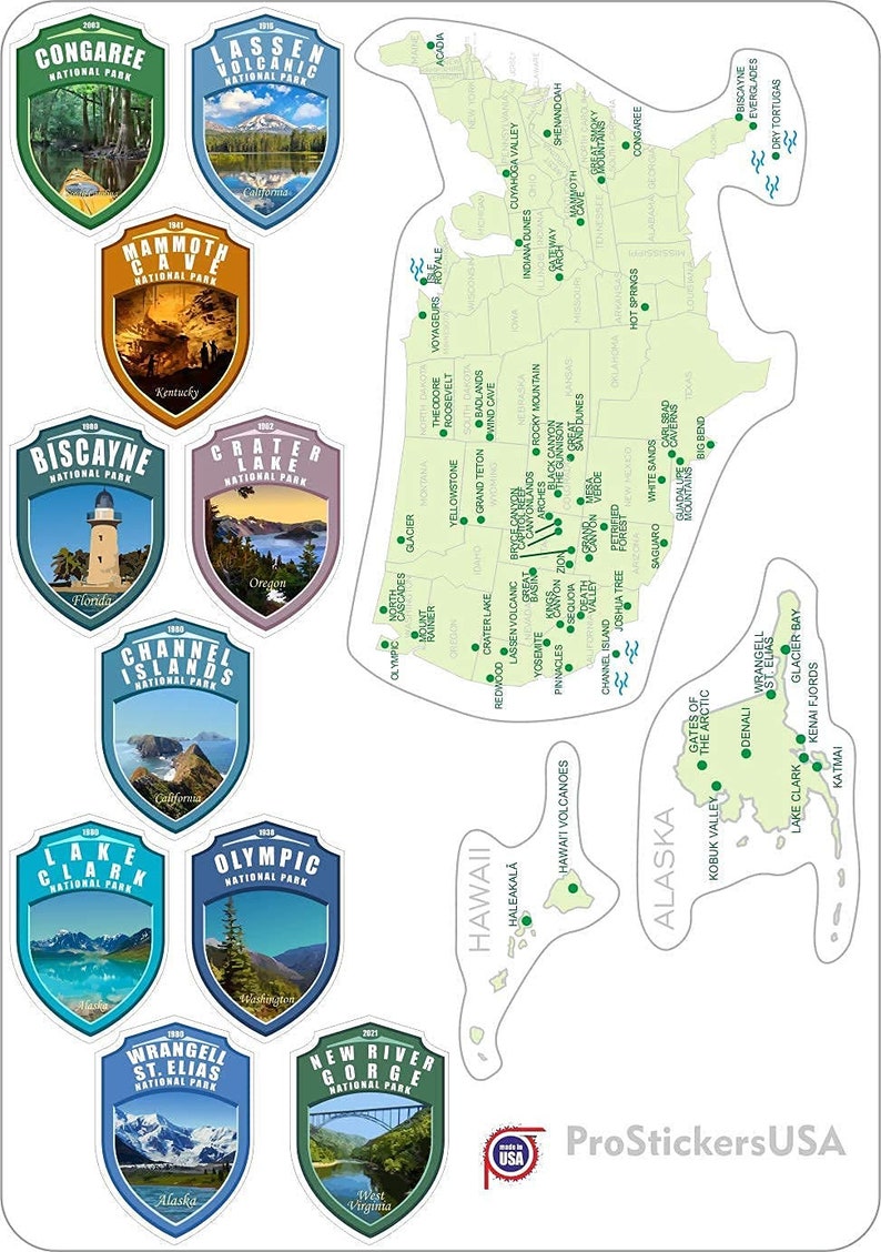 1 x 1.5 inch Collection 63 Stickers Set All National Parks USA N.P. Passport Colors Vinyl Stickers. Map of US National Parks. image 4