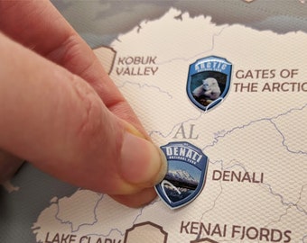 3D Domed Stickers and Push Pin | National Parks Smart Map | USA National Parks Travel Map in frame