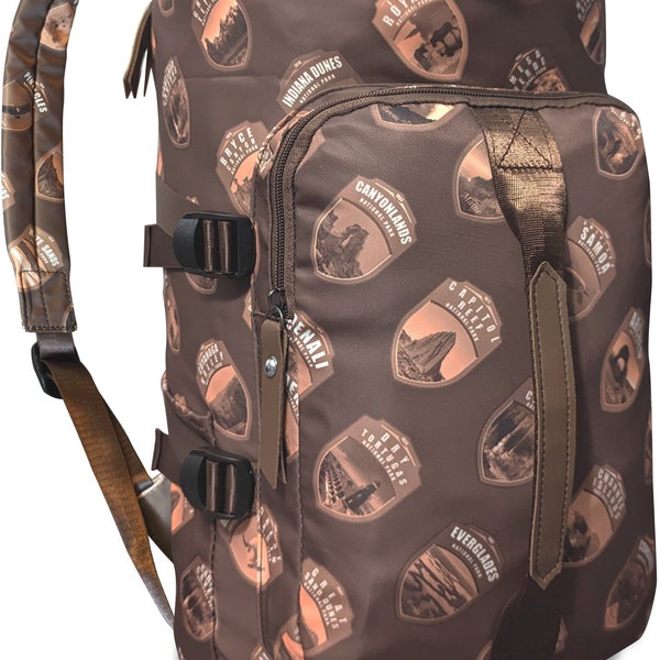 Travel Backpack Large Capacity, Sports Duffel Bag, Gym Bag with Shoe Storage. Oxford fabric with an original US national parks motif.