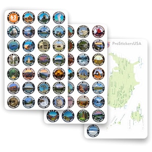 1 x 1 inch Collection Stickers Set All (63) National Parks USA | Complete Collection Round | Vibrant Colors Vinyl Stickers.