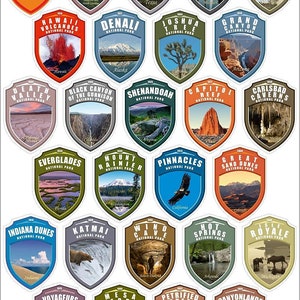 1 x 1.5 inch Collection 63 Stickers Set All National Parks USA N.P. Passport Colors Vinyl Stickers. Map of US National Parks. image 2
