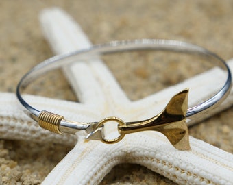 Whale Tail Bracelet Bangle- Whale fin Jewelry 925 Sterling Silver and 18K Gold Plated - Beach jewelry gift boho style -autical inspired