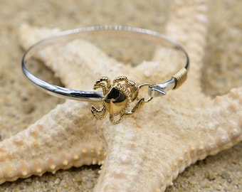 Bracelet jonc crabe - Bracelet jonc élégant en argent sterling avec motif crabe plaqué or - cadeau marin et marin - adorables bijoux de plage