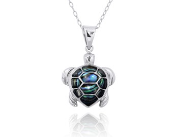 Sea Turtle  Necklace- Sterling Silver Abalone Shell Sea Turtle Pendant - Hawaii Inspired Sea Life Jewelry - Amazing Handmade Unisex Nautical