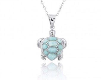 Zeeschildpad larimar ketting 925 sterlingzilveren schildpad ketting met natuurlijke larimar, nautisch strand tropische boho-stijl vrouw cadeau voor haar