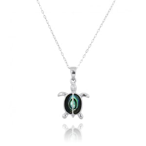 Abalone Shell Necklace -Sterling Silver Turtle with 2 Abalone shell Stones Pendant -Ocean Silver 925 Jewelry - Nautical Themed - Handmade