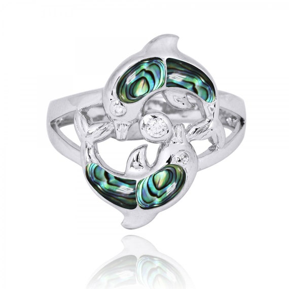 Playing Sterling Silver Dolphins Ring With Abalon Shell and CZ Sea Life Beach Jewelry Nautical Themed Inspired by Ocean Etsy Canada
