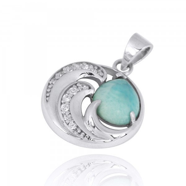 Ciondolo Larimar: collana in argento sterling 925 blu oceano - Italia