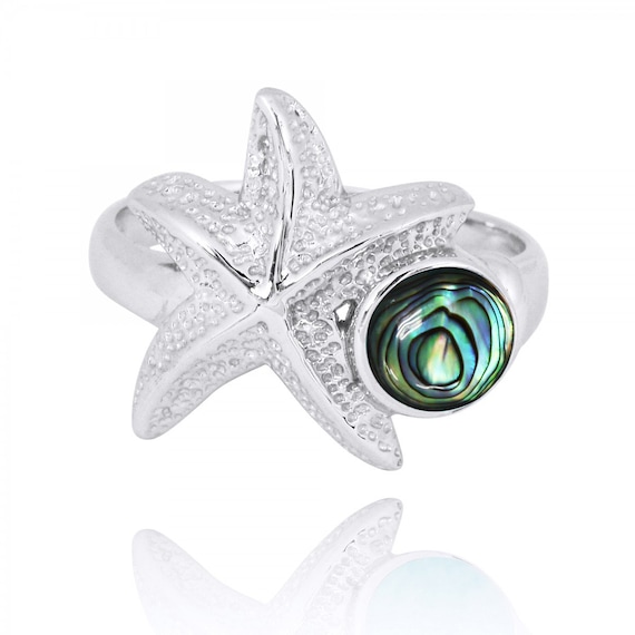 Sterling Silver Round Abalone with Starfish Ring Sterling Silver Round Abalone with Starfish Ring