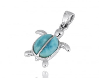 Zeeschildpad ketting-925 sterlingzilver met larimar-natuursteen nautisch strand sieraden-kinder strand ketting-op oceaan geïnspireerd Hawaii cadeau